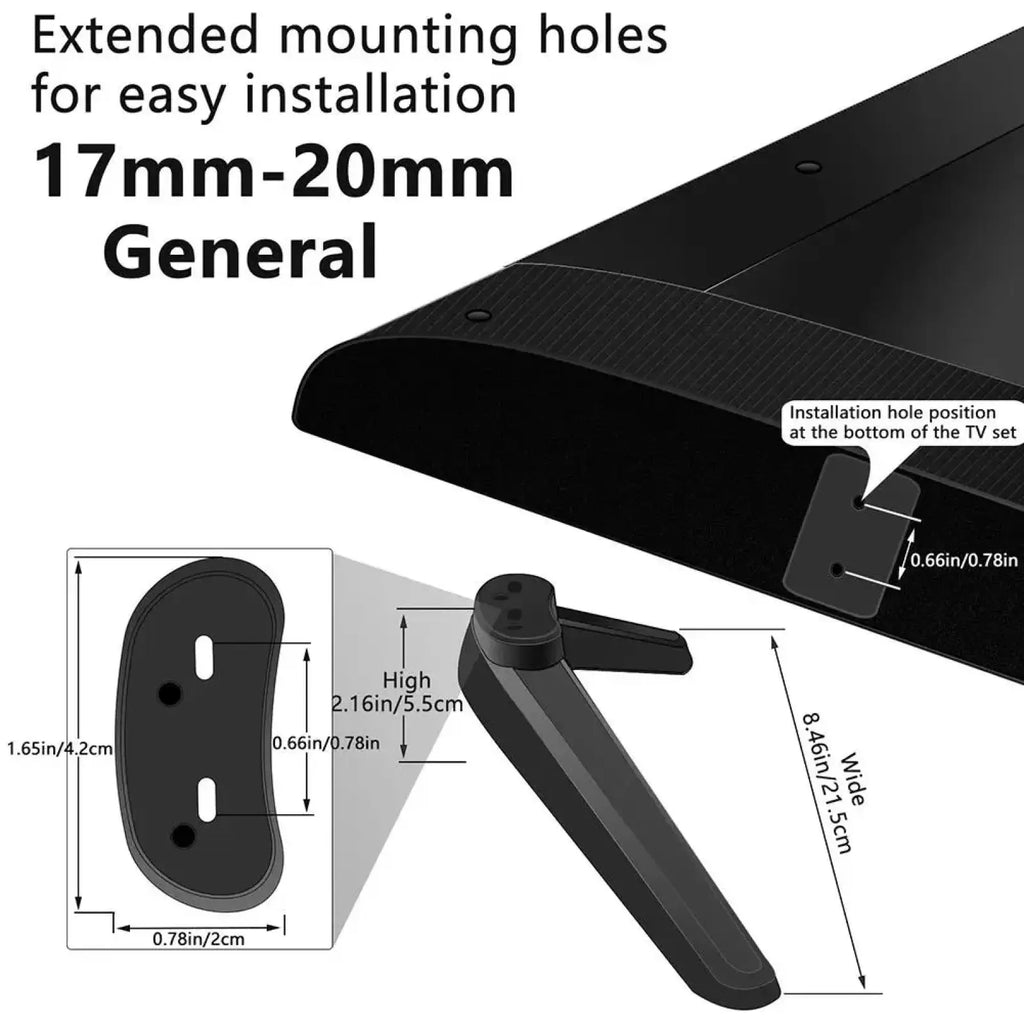 Black plastic universal tv stand base pedestal replacement legs mount with extended 17mm-20mm tv mounting holes