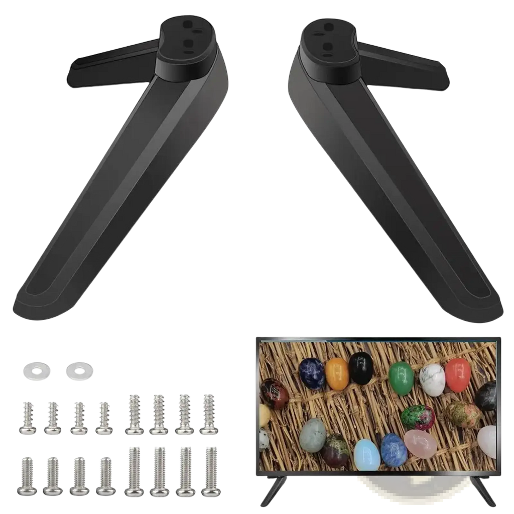 Black plastic universal tv stand base pedestal replacement legs with sleek angular design and integrated mounting holes