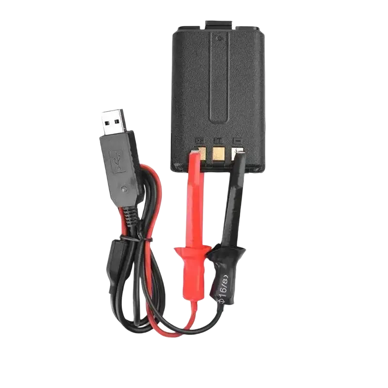 Black usb charger cable with red and black probes universal usb charger for walkie talkie battery packs