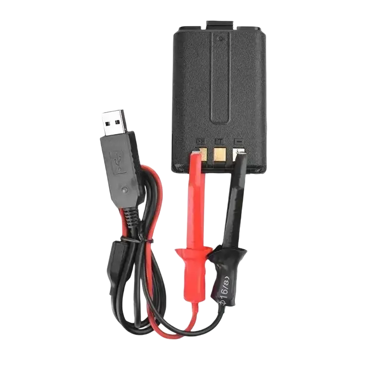 Black universal usb charger cable with red and black probes for walkie talkie battery pack charging