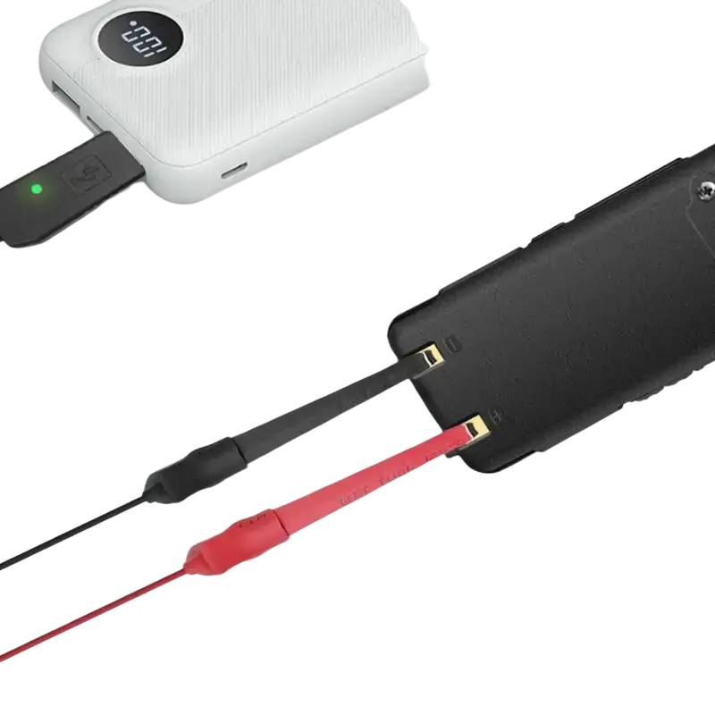 Black and red alligator clip usb charger cable with gold connectors for universal usb charger walkie talkie use