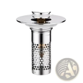 Silver stainless steel kitchen sink strainer with perforated cylindrical body and flat chrome cap for universal wash basin drain