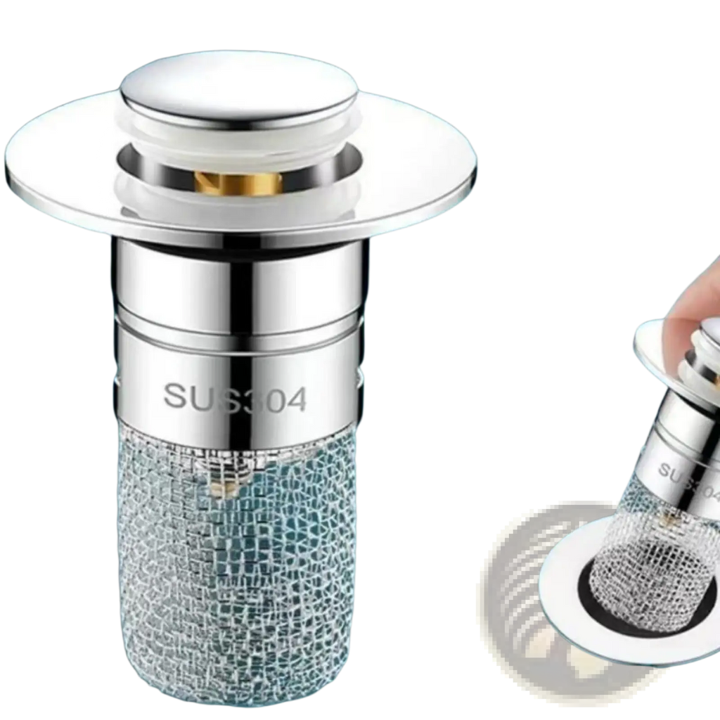 Shiny chrome universal wash basin drain filter with sus304 engraved band and mesh strainer for effective drainage