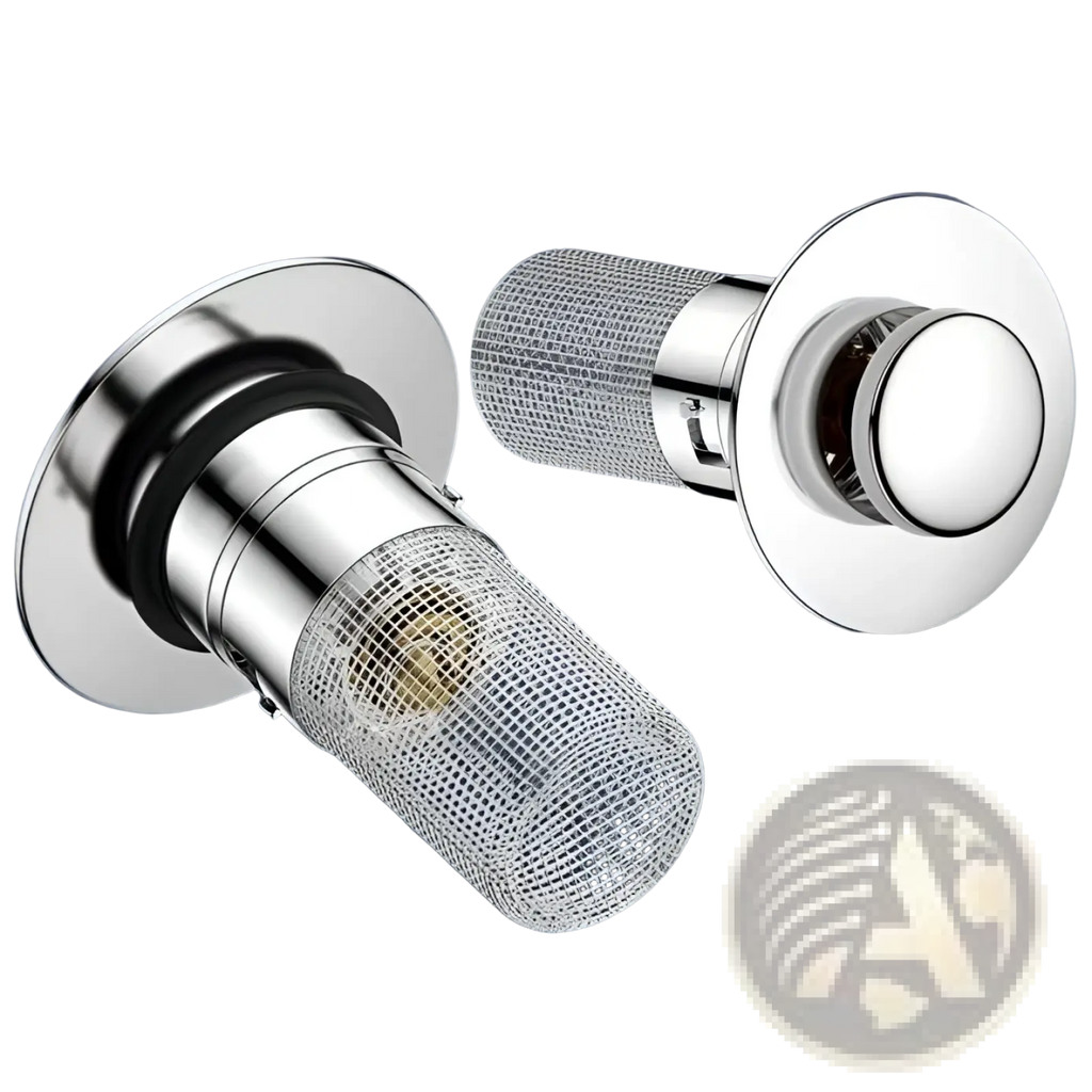 Universal wash basin drain filter sus304 chrome cap with chrome finish mesh filter and bouncing core design for filtration