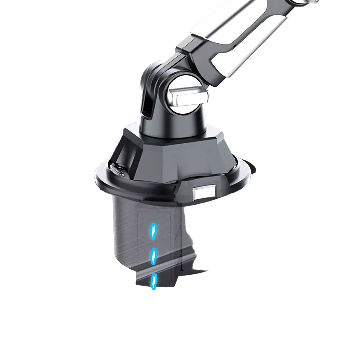 Black and silver cup holder car phone mount with adjustable multi-directional arm for secure universal device holding