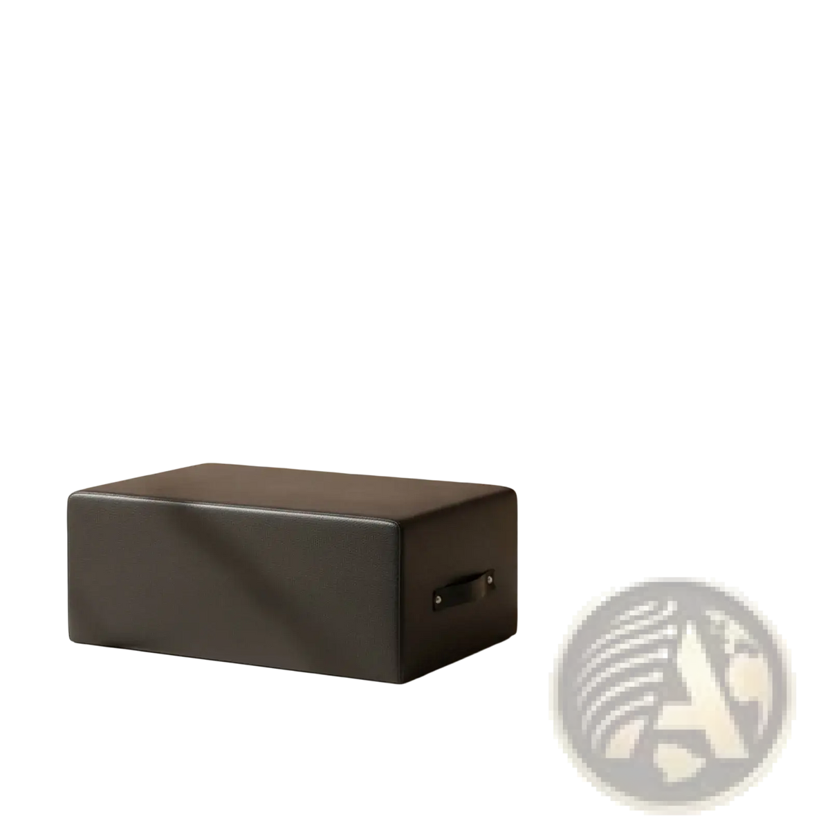 Black rectangular yoga block with smooth matte finish and small handle for pilates and home gym use
