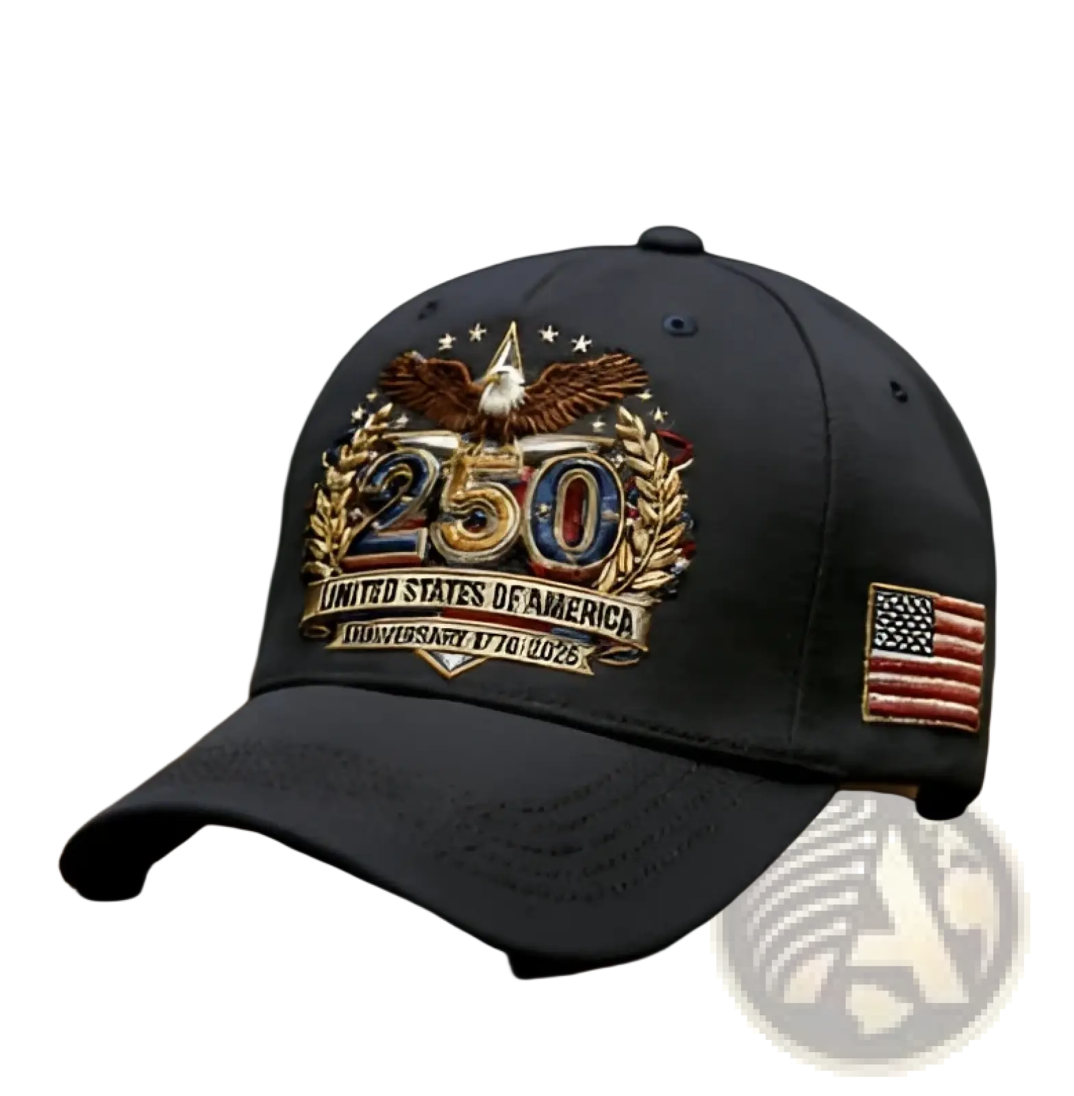 Dark gray usa 250th anniversary embroidered baseball cap with eagle emblem and american flag patch on the side