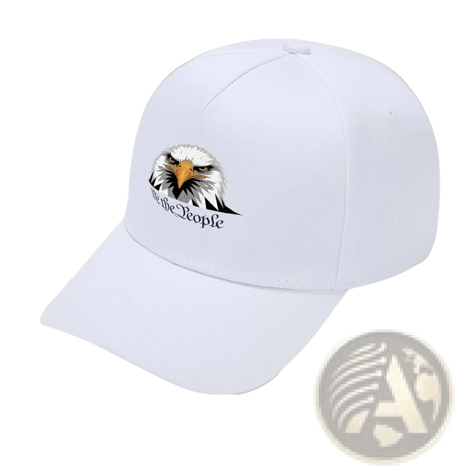 White baseball cap featuring detailed embroidered eagle and the text we the people for Usa 250th anniversary celebration