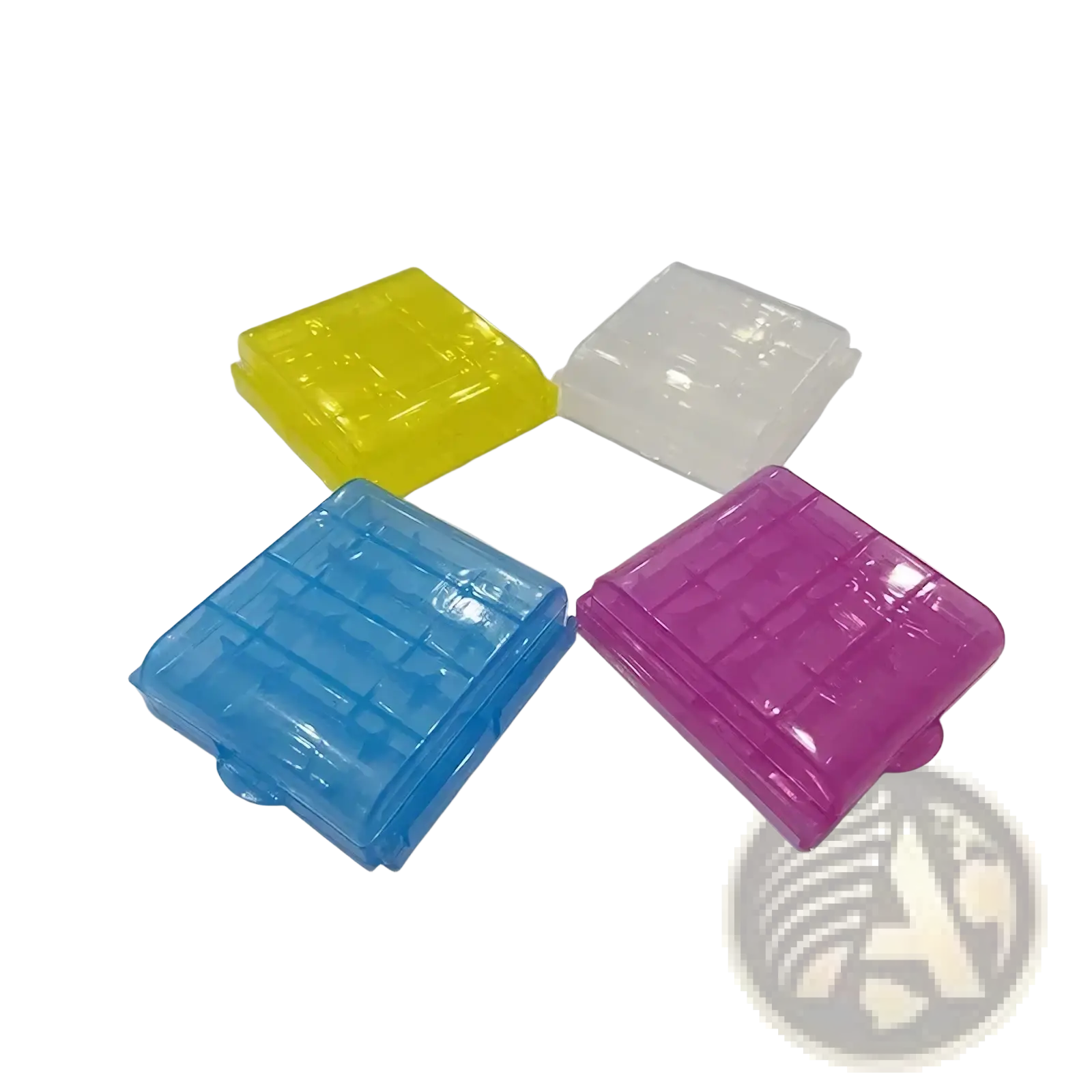 Usb Aa Aaa battery charger and organizer with clear plastic storage box featuring grid pattern snap-on lid in vibrant colors