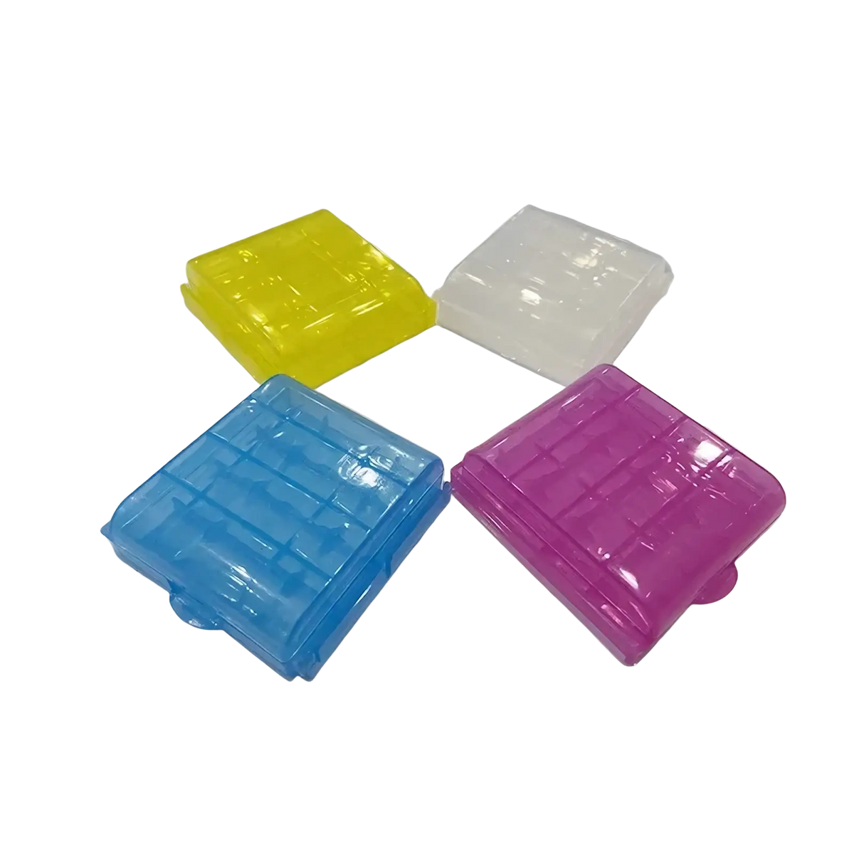 Usb aa aaa battery charger and organizer with clear plastic grid storage box and snap-on lid in random colors