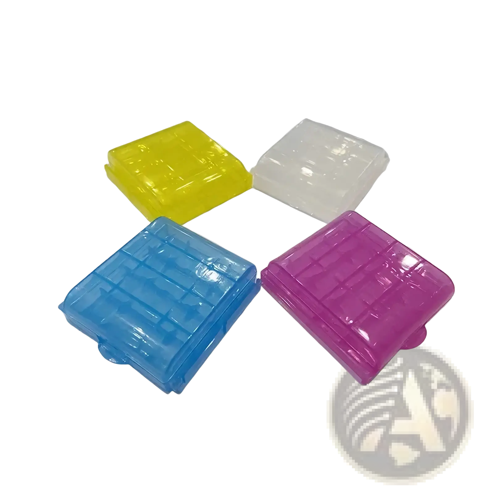 Usb aa aaa battery charger and organizer with clear plastic grid storage box and snap-on lid in random colors