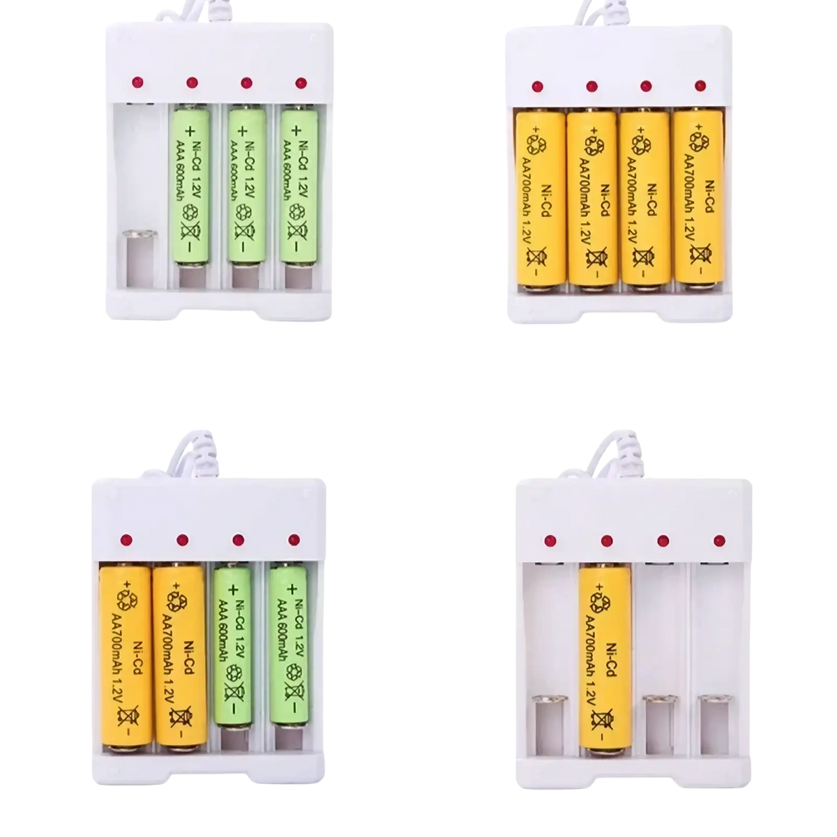 White plastic usb aa aaa battery charger and organizer with four slots for charging alkaline batteries