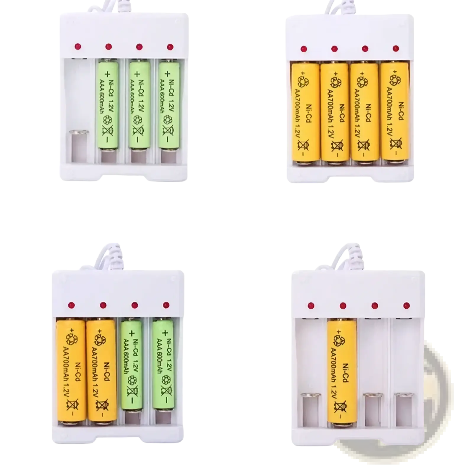 White plastic usb aa aaa battery charger and organizer with four slots for charging alkaline batteries