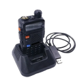 Black baofeng bf-f6 handheld two-way radio with numeric keypad and orange power button in black usb battery charger base for uv-5r
