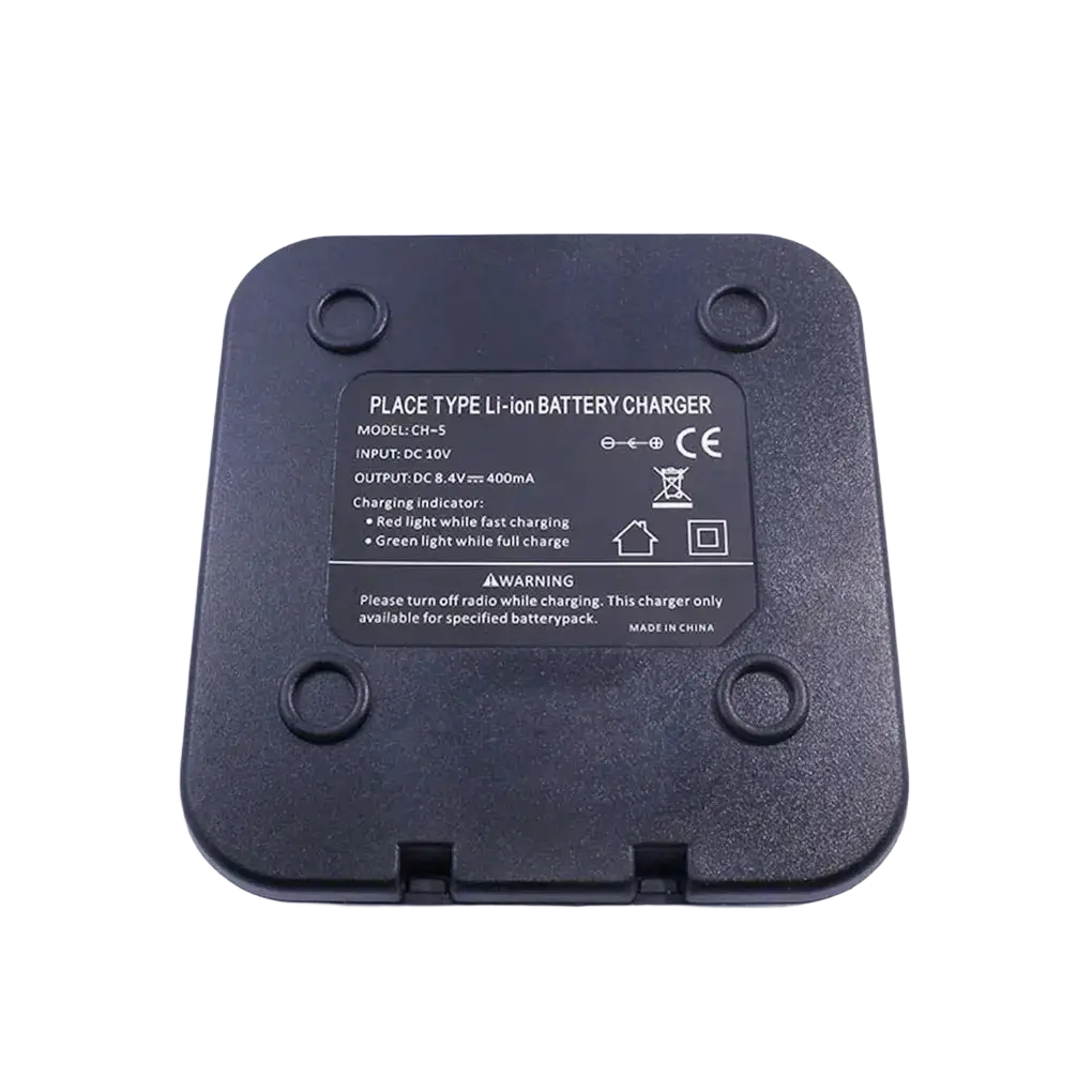 Black plastic usb battery charger with four circular indentations for baofeng uv-5r uv5r batteries