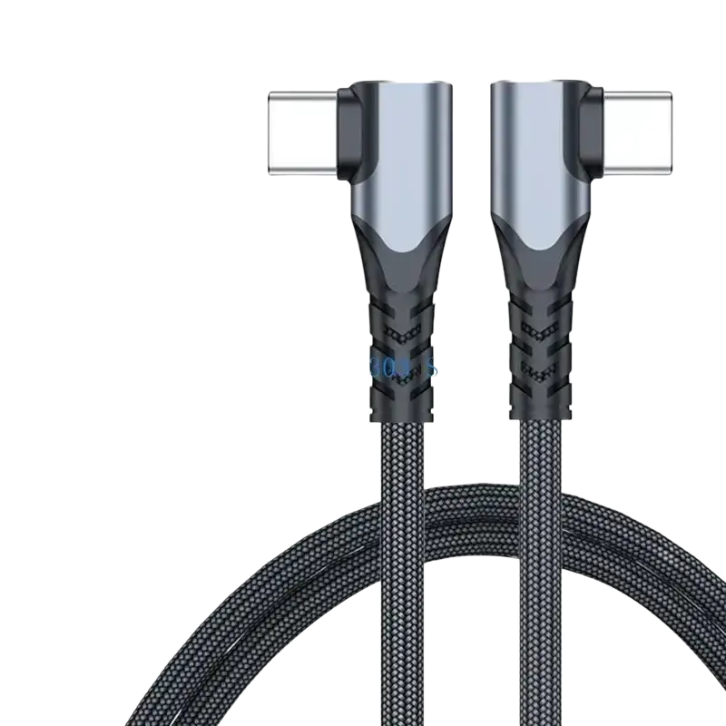 Black braided usb c cable with angled connectors and durable design for fast charging straight head use