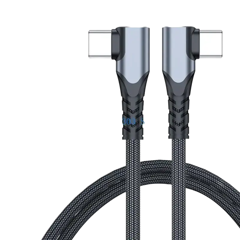 Black braided usb c cable with angled connectors and durable design for fast charging straight head use