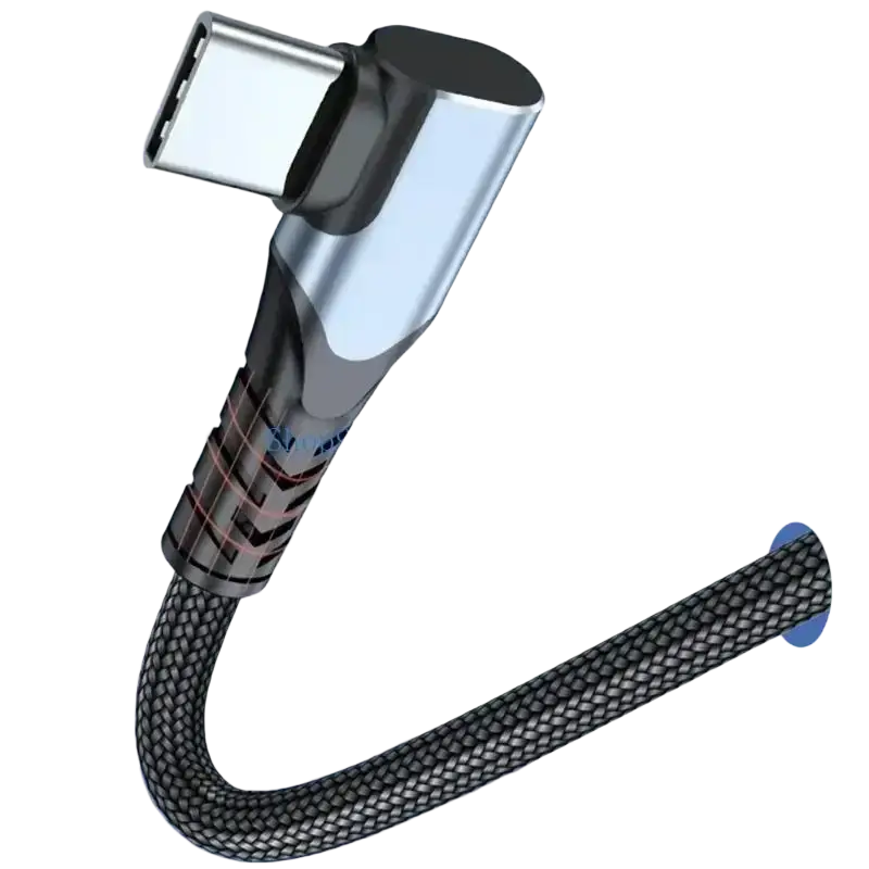 Silver metallic usb c cable with black gray braided sheath fast charging straight head usb a angled connector