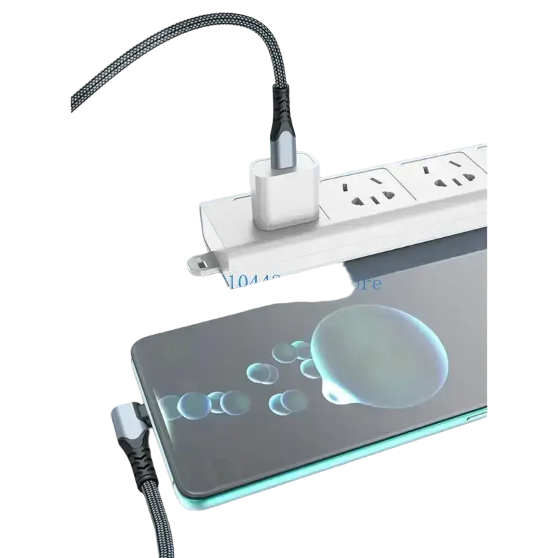 A sleek black braided usb c cable with a silver straight head supports 100w fast charging for smartphones