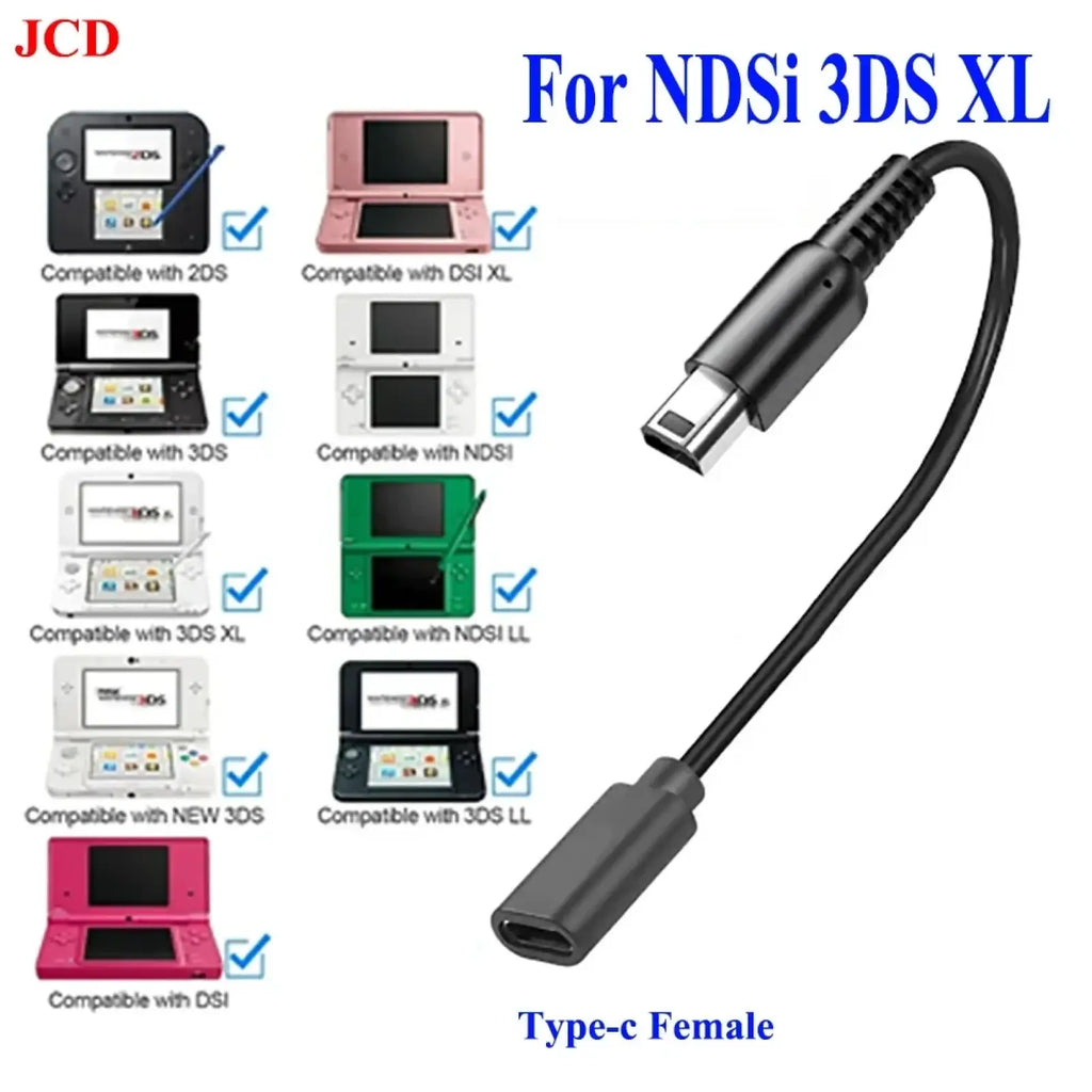 Black type-c female adapter cable for ndsi 3ds xl usb c charger cable for nintendo 3ds dsi 2ds xl use