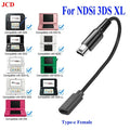 Black type-c female adapter cable for ndsi 3ds xl usb c charger cable for nintendo 3ds dsi 2ds xl use