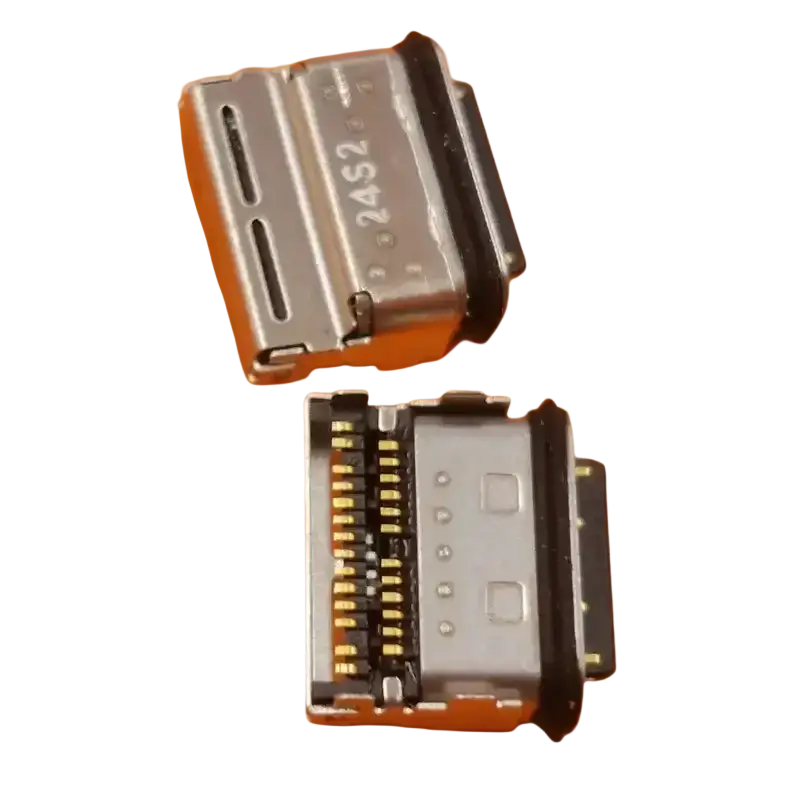 Orange and silver usb c charging port with gold-plated pins for huawei mate40 mate10 p20pro models
