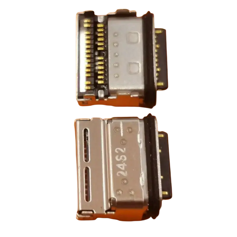 Silver usb c charging port connectors with gold plated pins and black rubber edges for mate40 mate10 p20pro devices