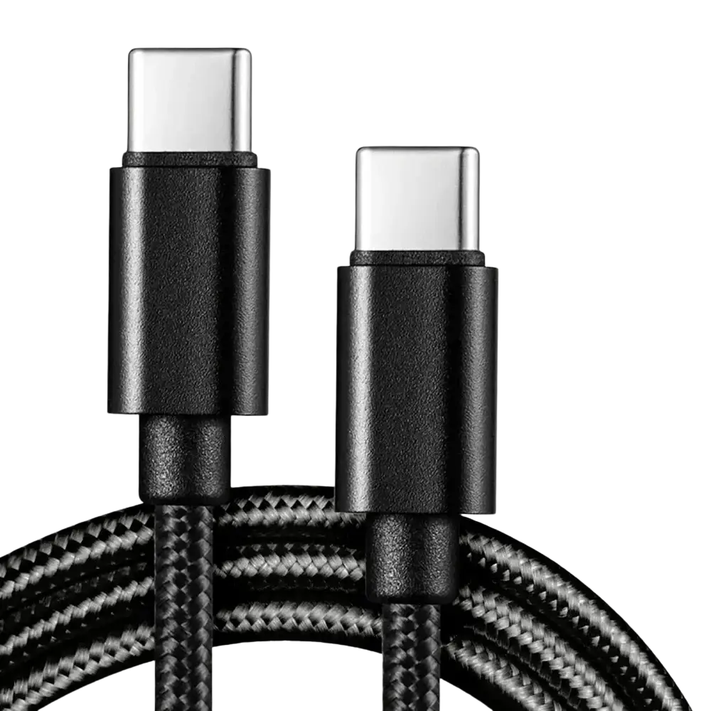 Black braided usb-c fast charging cable with textured connectors for durable and efficient power transfer
