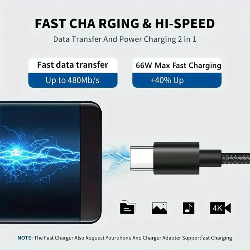 Black braided usb c fast charging cable with 66w max power for efficient device charging and durable use