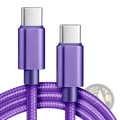 Purple braided usb-c fast charging cable with metallic connectors designed for durable high-speed charging