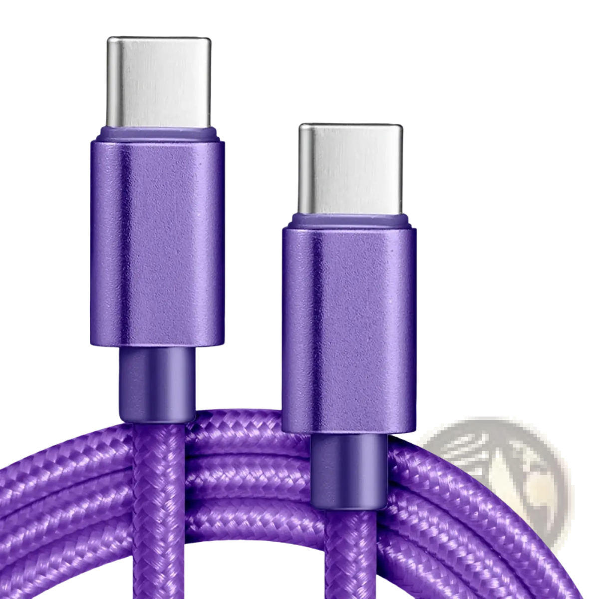 Purple braided usb-c fast charging cable with metallic connectors designed for durable high-speed charging