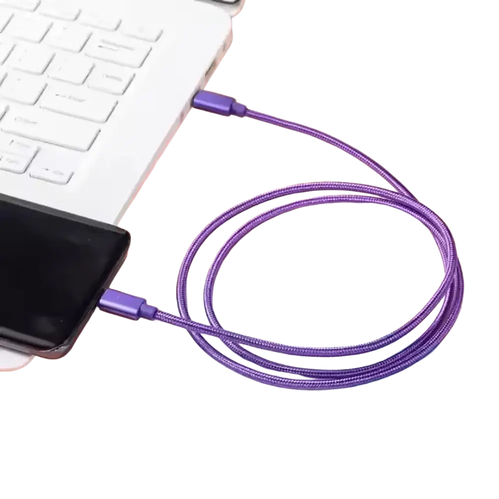 Purple braided usb c fast charging cable with purple connectors for durable and efficient power delivery