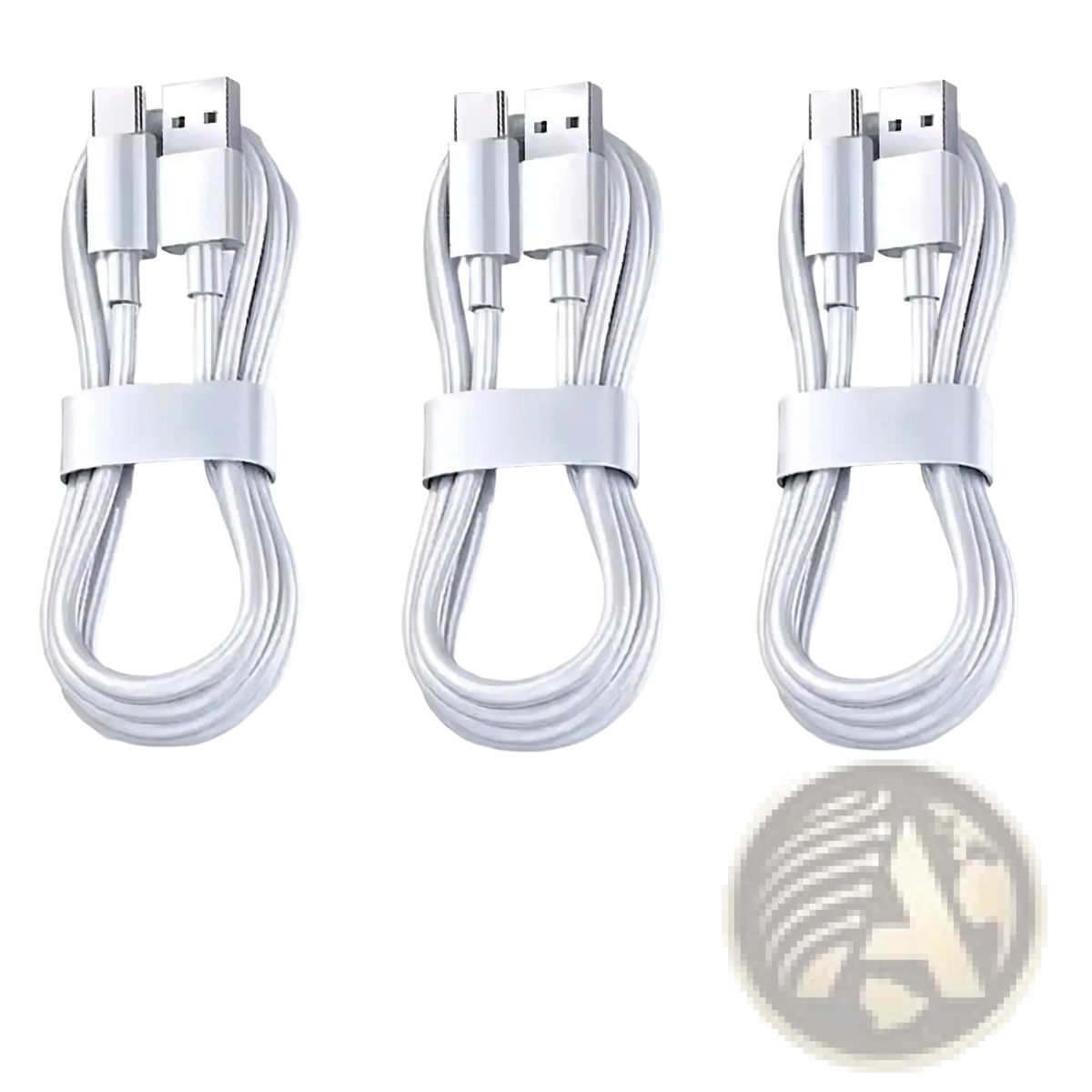 Three white usb c fast charging cables 100w 6a 1.5 meter with usb-a and usb-c connectors bundled together