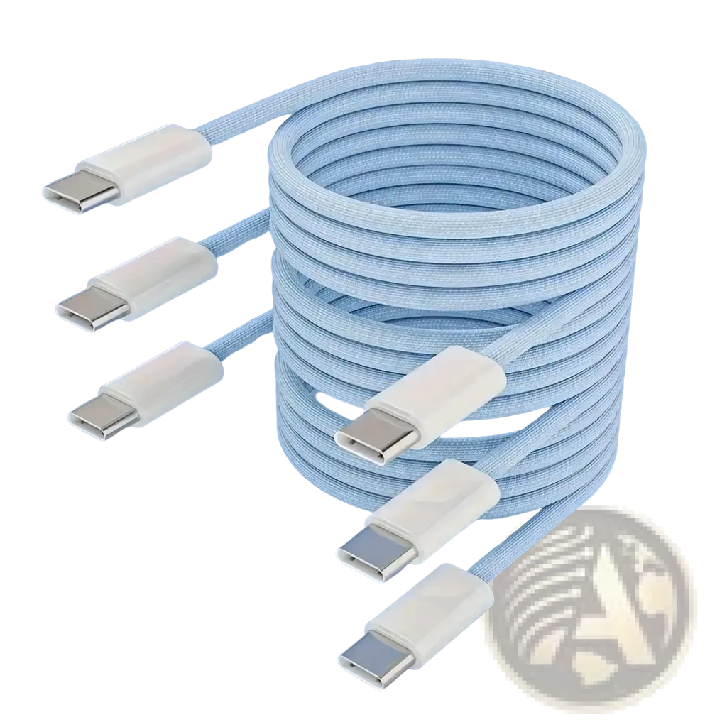 Light blue braided usb-c fast charging cable with white connectors 60w 3 pack for durable and efficient charging