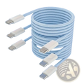 Light blue braided usb-c fast charging cable with white connectors 60w 3 pack for durable and efficient charging