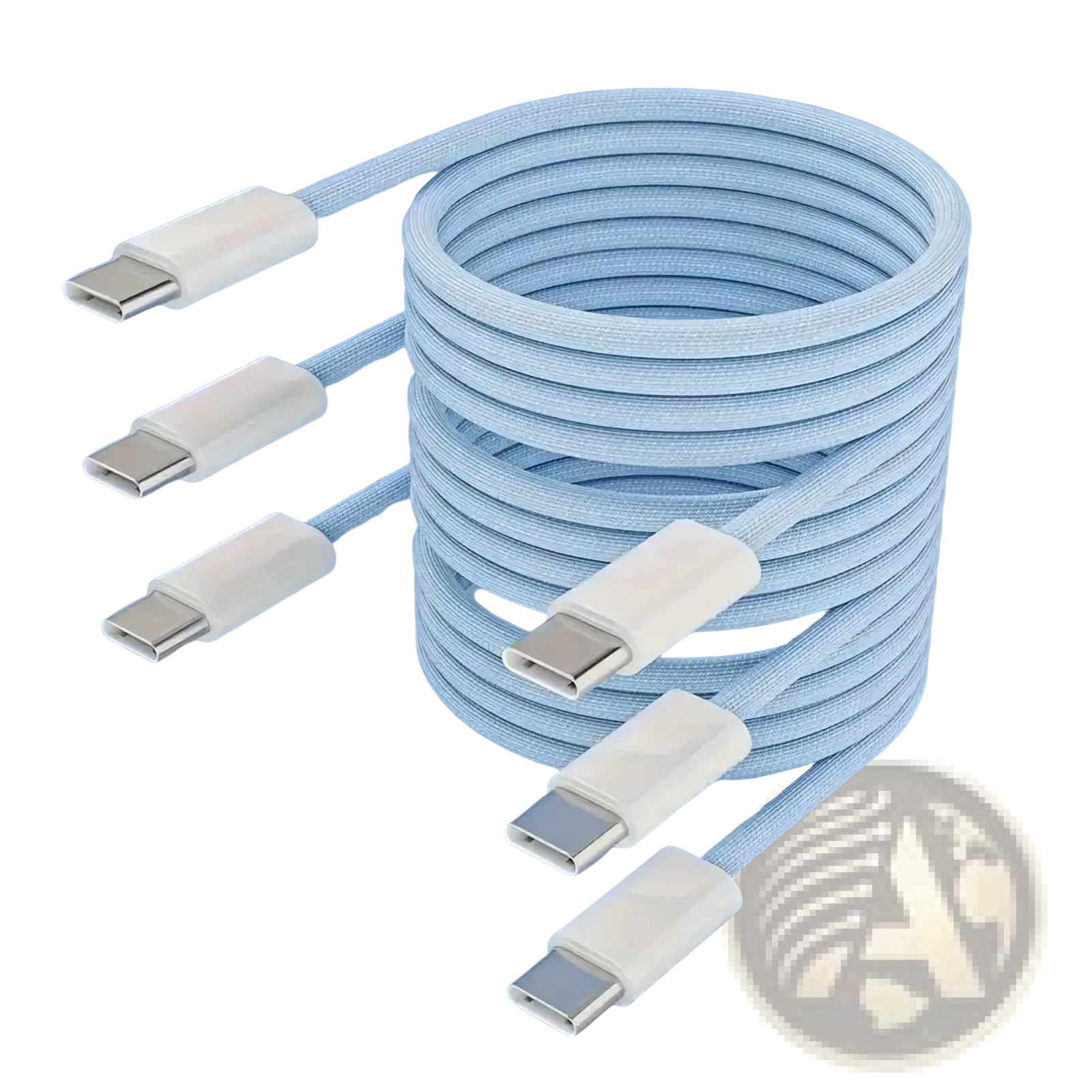 Light blue braided usb-c fast charging cable with white connectors 60w 3 pack for durable and efficient charging