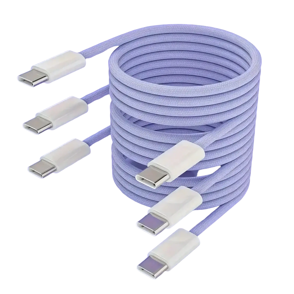 A lavender braided usb-c fast charging cable with white connectors 60w 3 pack for durable power transfer