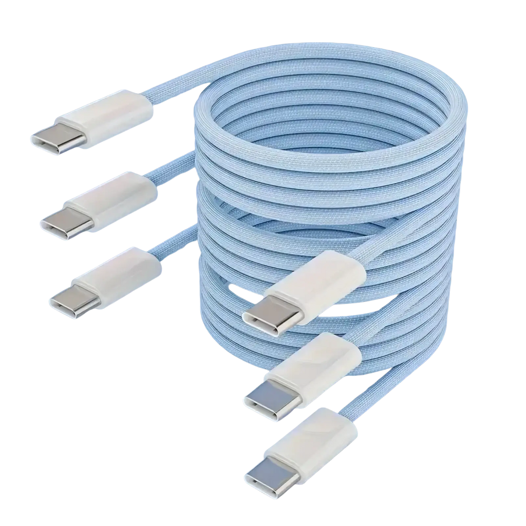 Light blue braided usb-c fast charging cable with white connectors 60w 3 pack for durable and efficient charging