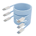 Light blue braided usb-c fast charging cable with white connectors 60w 3 pack for durable and efficient charging