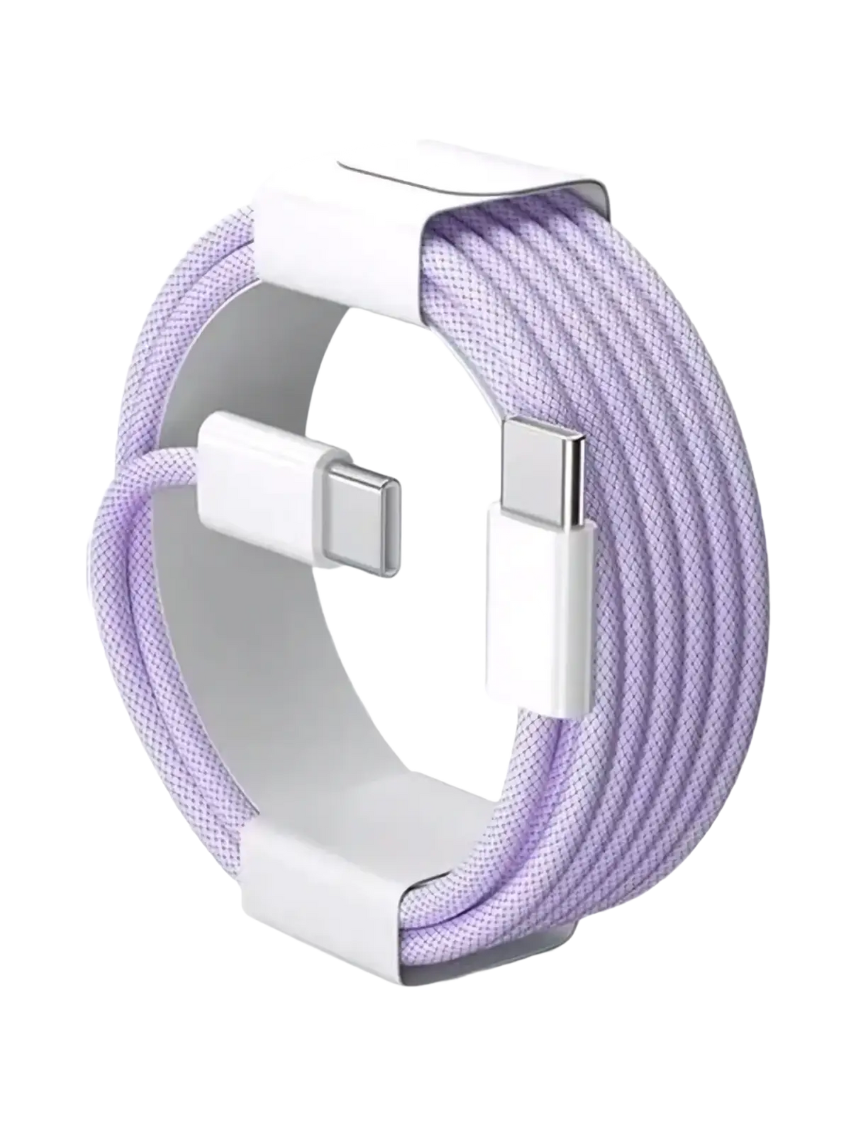 Lavender-colored usb-c fast charging cable with white connectors nylon braided 6a sleek minimalist design
