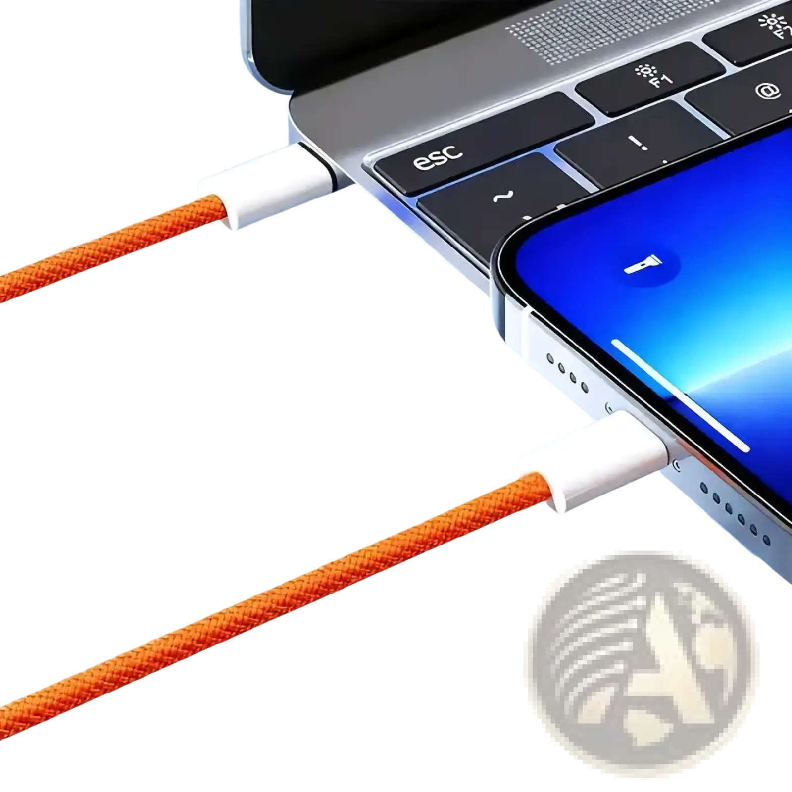 Orange usb-c fast charging cable with white connectors nylon braided durable 6a type-c cable for quick charging
