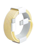 A pale yellow usb-c fast charging cable with white connectors and nylon braided design supporting 6a current