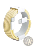 A pale yellow usb-c fast charging cable with white connectors and nylon braided design supporting 6a current