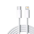 White braided usb-c to lightning fast charge cable for iphone rated at 35w pd fast charge available in 1m and 2m lengths