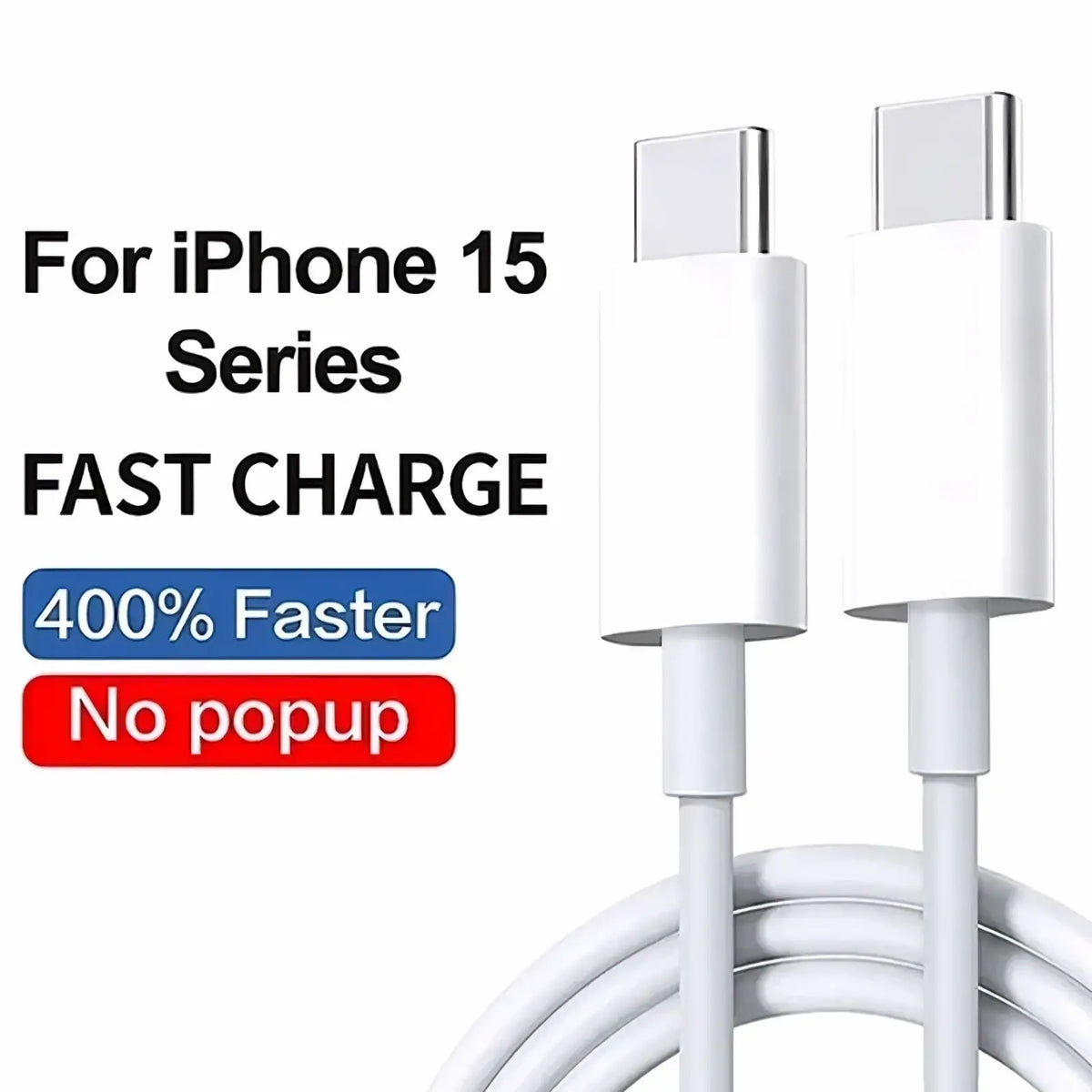 White usb-c to lightning fast charging cable for iphone 15 series with sleek durable build and reinforced connectors