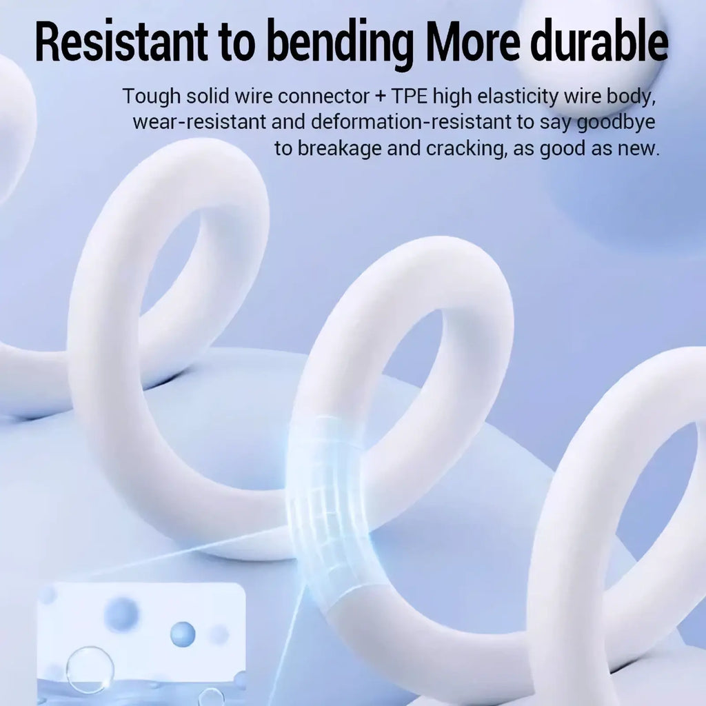 White usb c to lightning fast charging cable with flexible wire rings, solid connector, and tpe high elasticity body