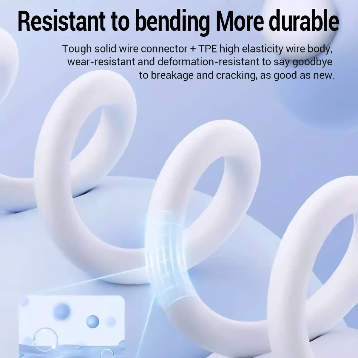 White usb c to lightning fast charging cable with flexible wire rings, solid connector, and tpe high elasticity body