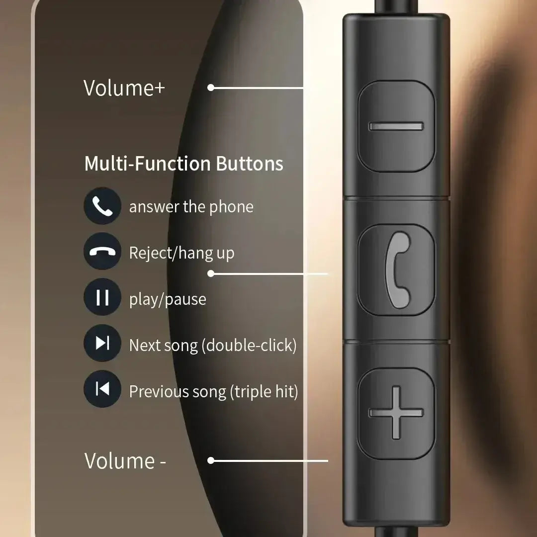 Black usb c wired ear gaming headphones multi-function button control module with matte finish and phone call icons