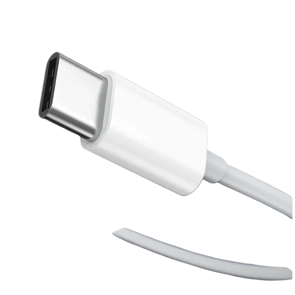 Usb c wired in-ear headphones with mic featuring a white usb-c cable with metallic silver connector for audio use