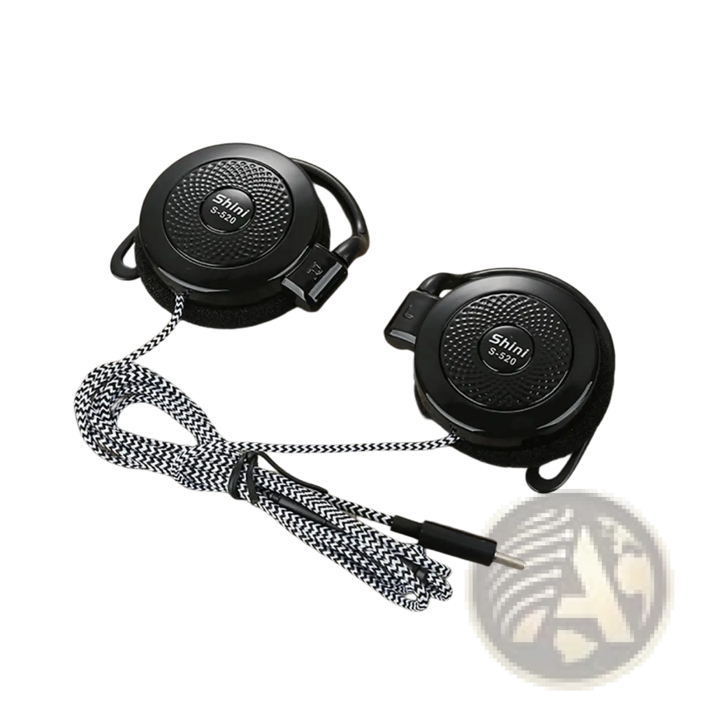 Black shini s-520 usb-c wired on-ear sports headphones with black and white herringbone-patterned clip-on cable